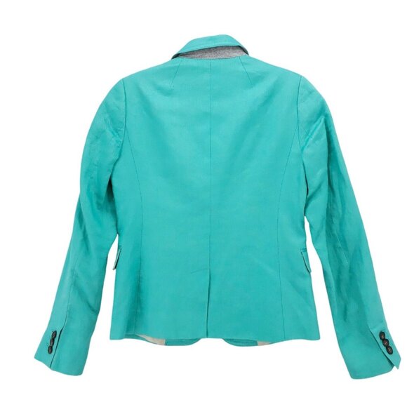 J. CREW Factory Schoolboy Blazer 100% Linen Teal Blue Size 0 - Picture 3 of 7